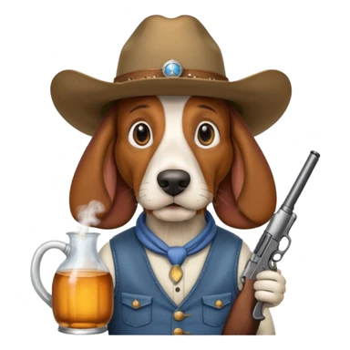 hillbilly basset hound with cowboy hat moonshine and a gun sticker