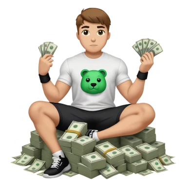 Mrbeast with a Mr beast shirt flexing his money sitting on a pile of cash sticker