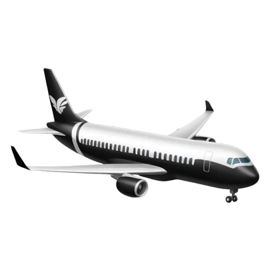 A commercial airplane side on (2d) that is black and white sticker