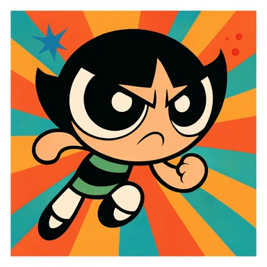 Powerpuff Girls character with a determined emotion, cartoon style, vibrant colors sticker