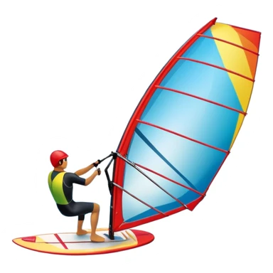 A windsurfer gliding across the water, with a vibrant sail catching the wind. The scene captures the motion of the board riding the waves, surrounded by the bright blue sky and ocean, symbolizing the excitement and skill required in the sport of windsurfing. sticker