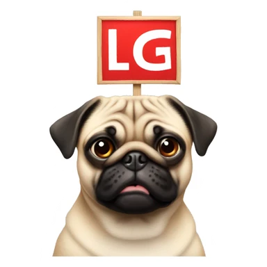 Pug holding a sign with a large red W over its head sticker