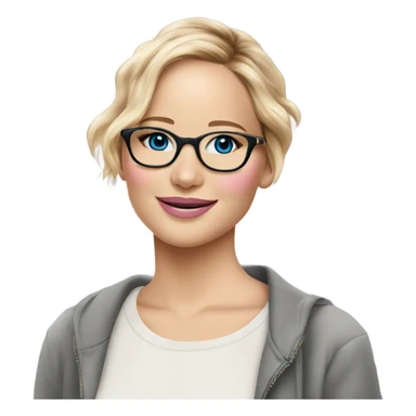 Happy Jennifer Lawrence,  blu eyes wearing glasses and pink kisses sticker