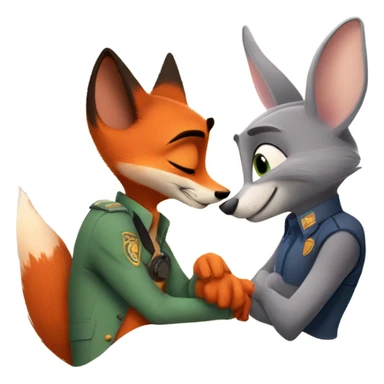Nick Wilde the orange fox from Zootopia and Judy Hopps the grey bunny from Zootopia hugging each other sticker