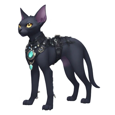 cool punk kawaii anime edgy distinguished ethereal elegant beautiful fantasy black ethereal fantasy nargacuga-Noivern-sphynx-Quiana-Fakemon collar harness jewels full body sticker
