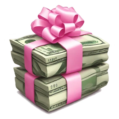 Money stack wrapped in pink bow sticker