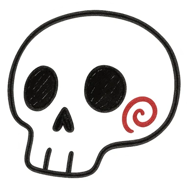 Add a red spiral to the cheek of the skull, keep the hand drawn style with sketchy lines, no fill, preserve transparent background. sticker