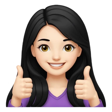 una chica sonriendo con un pulgar hacia arriba con el pelo largo negro y pestañas  sticker