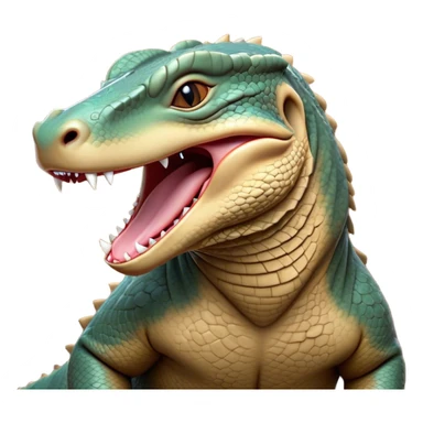 Cinematic Realistic Cute Yawning Komodo Dragon Portrait Emoji, Head tilted slightly with a dramatic, wide-open yawn, showcasing a soft, rugged scaled hide with subtly drooping features and half-closed, drowsy eyes rendered in authentic detail, high shine, relaxed yet expressive, styled with a dash of natural desert charm, soft glowing outline, capturing the essence of a sleepy yet affectionate Komodo dragon that appears ready to stretch out for a deep, restful nap! sticker