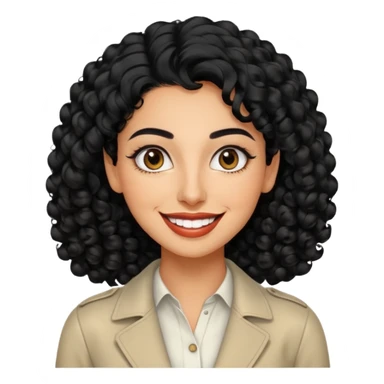 30 year old iranian woman very short curly black hair, big brown eyes, tanned skin, big smile, white teeth, pretty, stylish sticker