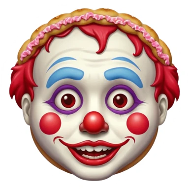 a clown face with a cherry pie sticker