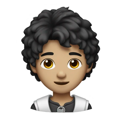 A boy with a wolf cut, dark black hair, white very skin, brown eyes and somewhat sharp eyes, with an earring in his left ear and a chain around his neck. sticker