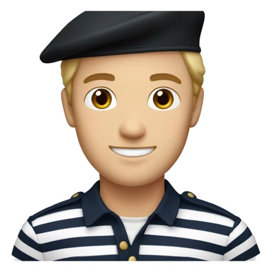 caucasian french man wearing a black beret and a classic marinière (striped) shirt with white and navy blue stripes. sticker