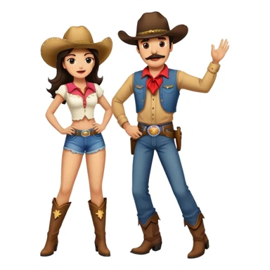 Man with dark hair and mustache line dancing with girl in western wear  sticker