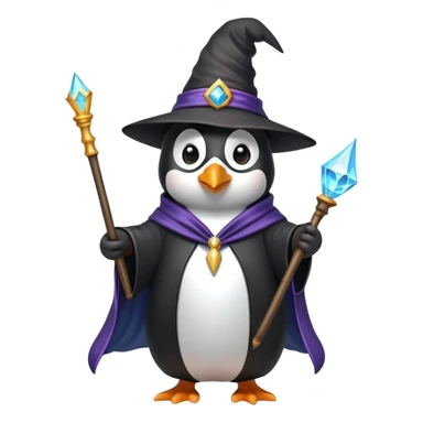 Penguin dressed as a wizard with a magic wand and wizard hat sticker