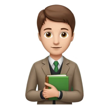 The standing Teacher has a book in his hand and a green board behind him. sticker