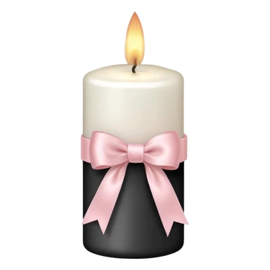 white candle with soft flame, pastel pink satin bow tied around candle, elegant minimal style, smooth wax texture, cozy romantic mood, 3D render, isolated on transparent background
 sticker