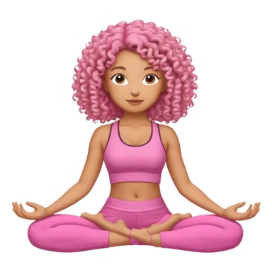 Uma mulher de cabelo cacheado, usando roupa de yoga rosa, em uma posição de yoga bonitinha sticker
