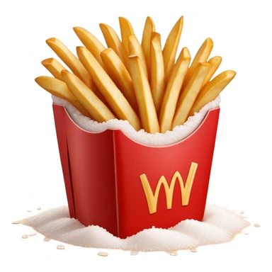 Cinematic crispy golden French fries, piled high, sprinkled with salt, served in a red carton, warm and inviting, rich golden hues, perfectly crunchy and delicious. sticker