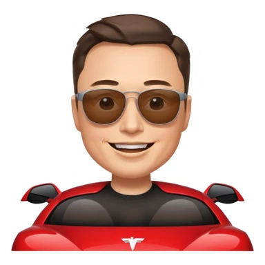 Elon Musk as an emoji, with sunglasses and a Tesla logo sticker