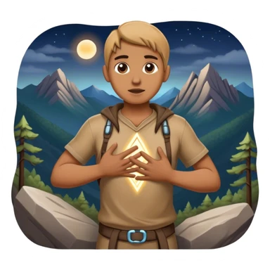 mountain crossroads trails with rocks  two trails—one illuminated,, and one shrouded in darkness, representing reaction. with hands on chest sticker