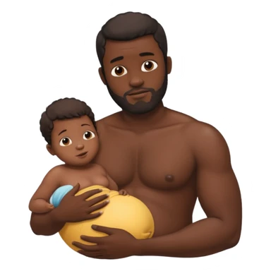 A shirtless pregnant burly black man breastfeeding his baby sticker