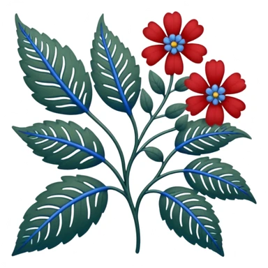 dull green leaves & red & blue flowers filigree design, extremely detailed, complex design sticker