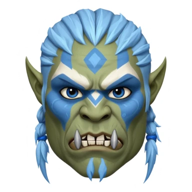 Fantasy orc portrait emoji, white and blue frost war paint on face, harsh winter warrior mood, strong expression, minimal tribal design, clean readable emoji style, male/female variant
 sticker