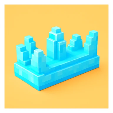 a small but long crown made of ice, Roblox-like cartoon style, blocky 3D, simplified, playful and shiny sticker