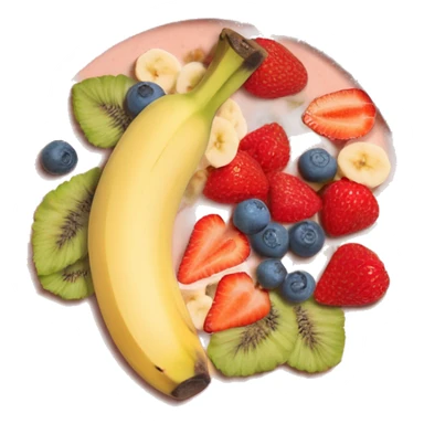 A smoothie bowl with banana strawberry Goji berry honey with the logo the hut on it￼ sticker