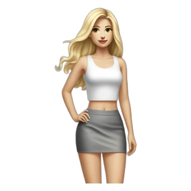 hyperrealist caucasian long blonde hair woman white crop tank top gray tight mini skirt black high heel shoes sticker