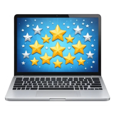 laptop open with screen showing five stars sticker
