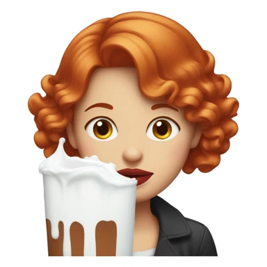 Red hair Lipstick Face covered in milk liquid sticker