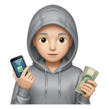 Silver skin, hoodied holding phone and money sticker