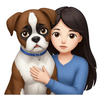 Girl with dark long hair loving on white boxer sticker