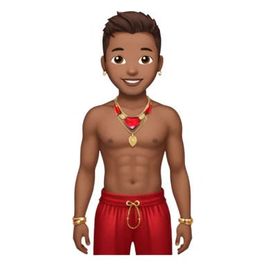 Bobby Brown, R&B Singer with dark brown hair, shirtless with necklace, metallic red harem pants  sticker