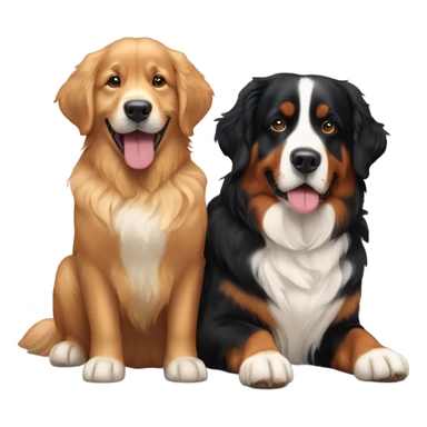 golden retriever and Bernese mountain dog playing together sticker