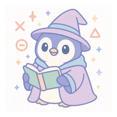 chubby penguin in wizard robes, holding an open spellbook, magical runes floating around sticker