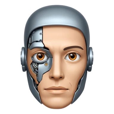 half of a man's face, half of a robot's face sticker