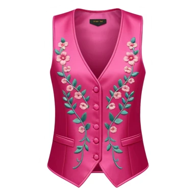 a stylish women’s vest, sleeveless, elegant and decorative design, in a bright pink color with small cute details, feminine and fancy look, no background, ONLY VEST sticker