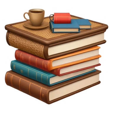 Rattan coffee table with a stack of books on top of it  sticker