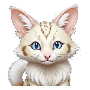 Albino-white, blue-eyed soft natural realistic romantic vintage antique divine beautiful elegant pretty precious cute young youthful  Fakémon-Pokémon-opossum-feline-mouse-serval-caracal-chinchilla-Minccino-Cinccino-Meowstic-rodent-hybrid-creature with a big fluffy bushy tail (full body) sticker