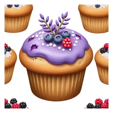 Lavender flower sprigs on a muffin with berries and sugar crystals without frosting  sticker