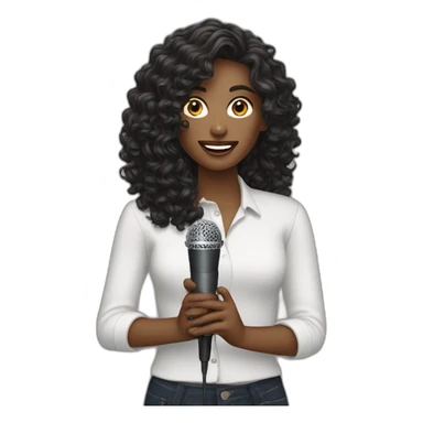 curly dark long hair white woman with podcast microphone sticker