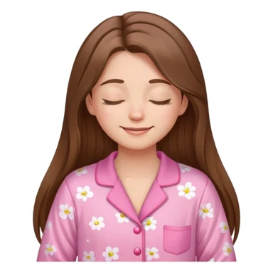 The brown long hair girl going to sleep in pink pajama with smile and closed eyes sticker