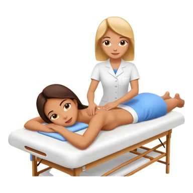 A cute emoji-style illustration of a girl lying on a massage table during a relaxing massage session,  sticker