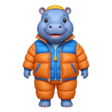 a full body of cute hippo with puffer clothes sticker