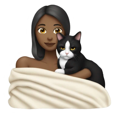 White girlfriends snuggling with a tuxedo cat with a blanket sticker