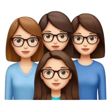 three girls, two brunettes and one light brown-haired with glasses sticker