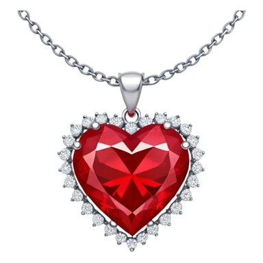 red heart ruby pendant with silver chain and white stones sticker